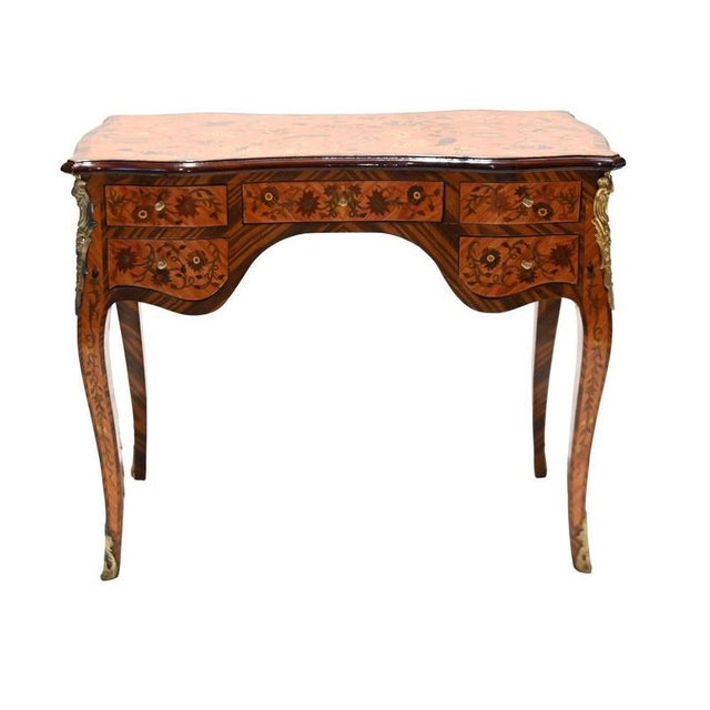 French Writing Desk in Marquetry Inlay For Sale - Image 14 of 14