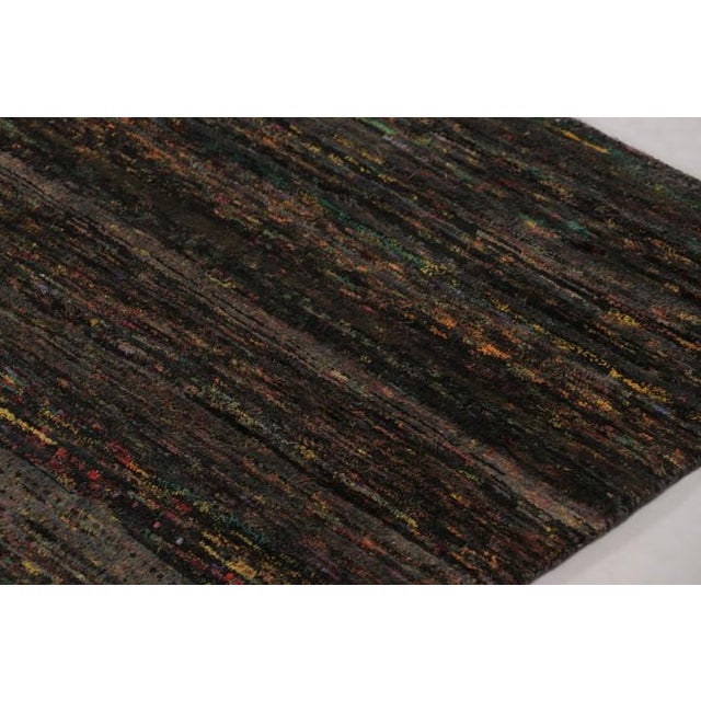 Rug & Kilim’s Modern Textural Rug, Polychromatic Striae on Rich Black Tones For Sale In New York - Image 6 of 9