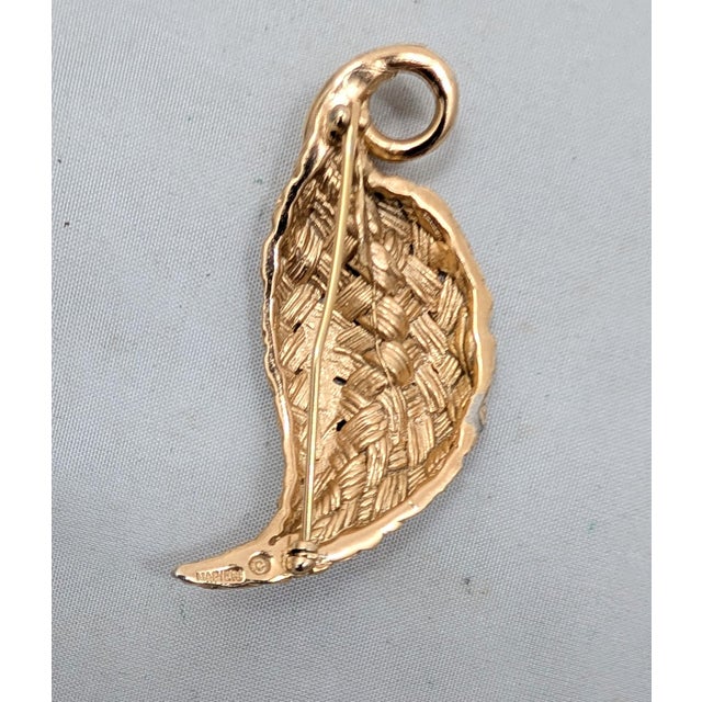 Metal Vintage 1960s Signed Napier Goldtone "Woven" Leaf Brooch For Sale - Image 7 of 7