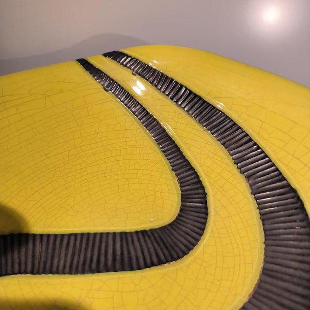 Mid 20th Century Freeform Cup Yellow and Black Glazed Ceramic by Elchinger, France, 1960 For Sale - Image 5 of 15