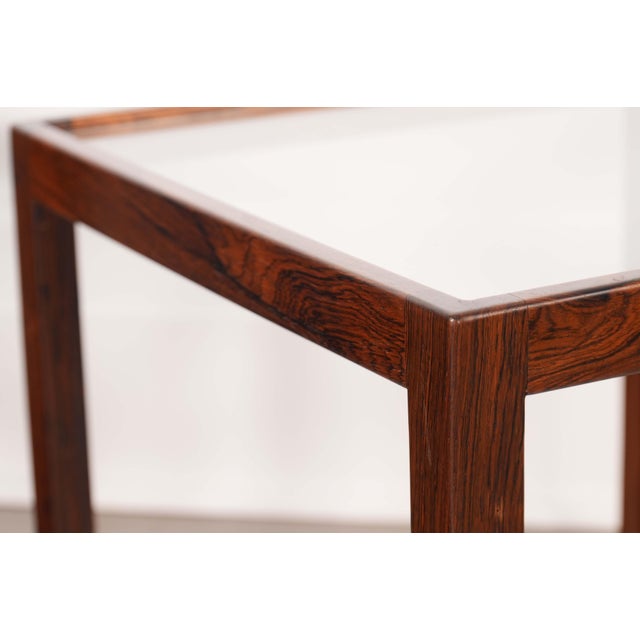 Mid-Century Modern Pair Rosewood Glass-Top Side Tables by Jason Mobler Denmark For Sale - Image 3 of 6