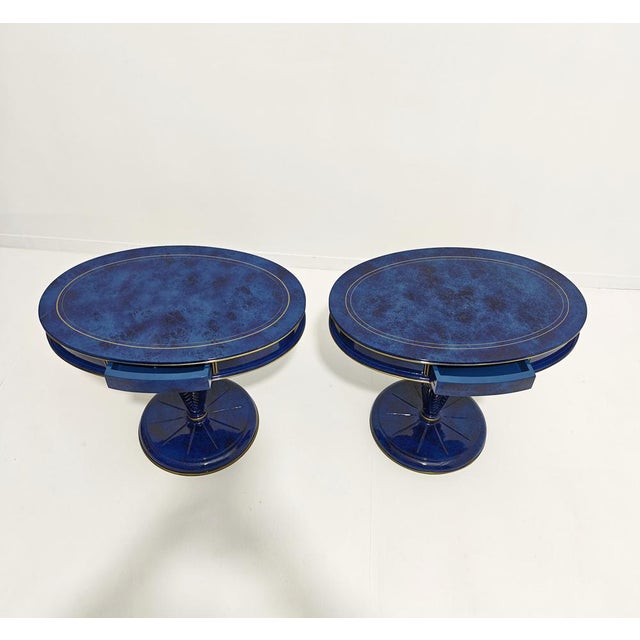Vintage Bedside Tables in Blue Wood with Lapis Lazuli Effect by Annibale Colombo, 1980s, Set of 2 For Sale - Image 11 of 12