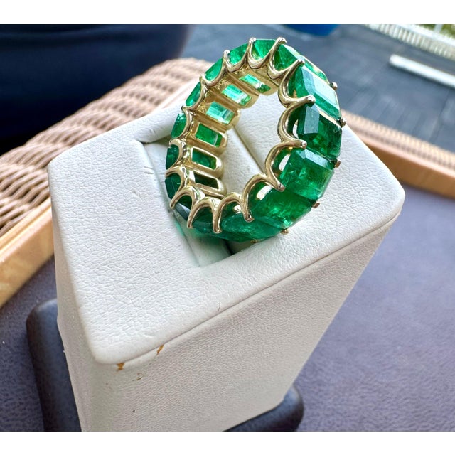 Natural approximately 12 Ct High Quality Zambian Emerald Cut Emerald Eternity Band/ Ring 14 Karat yellow Gold A...