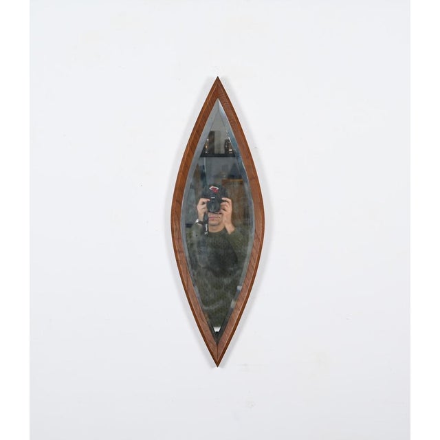 Mid-Century Eye-Shaped Wall Beveled Mirror with Walnut Frame, 1950s For Sale - Image 13 of 14