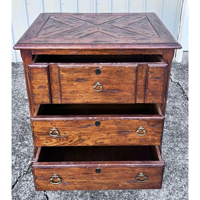 1990s Hekman Rustic European 3 Drawer Nightstand For Sale - Image 5 of 11