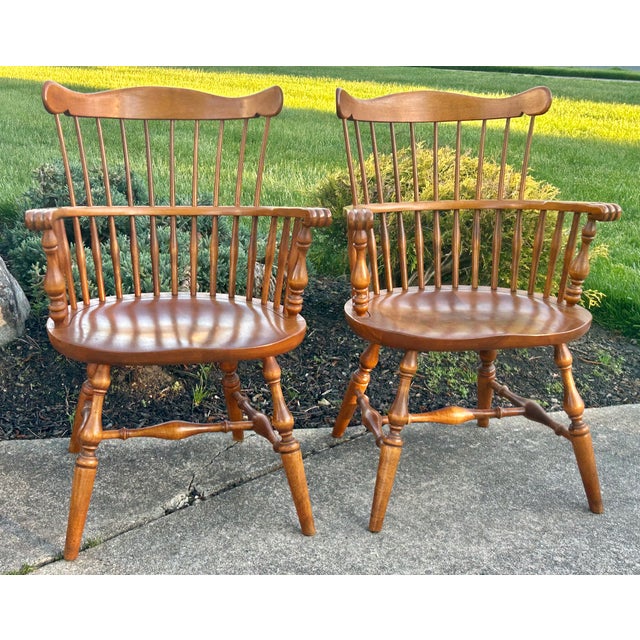 Vtg. Ethan Allen Pair of Solid Maple Early American Style Windsor Chairs For Sale - Image 11 of 13