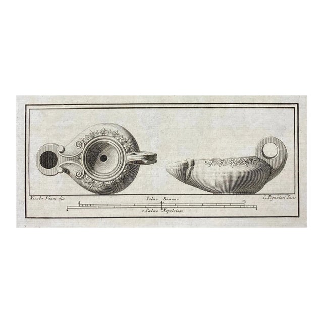 Antique 18th Century Roman Oil Lamp Engraving For Sale