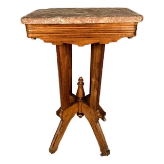 American Eastlake Victorian Walnut Marble Top Tea Table With Original Finish, Circa 1880 For Sale