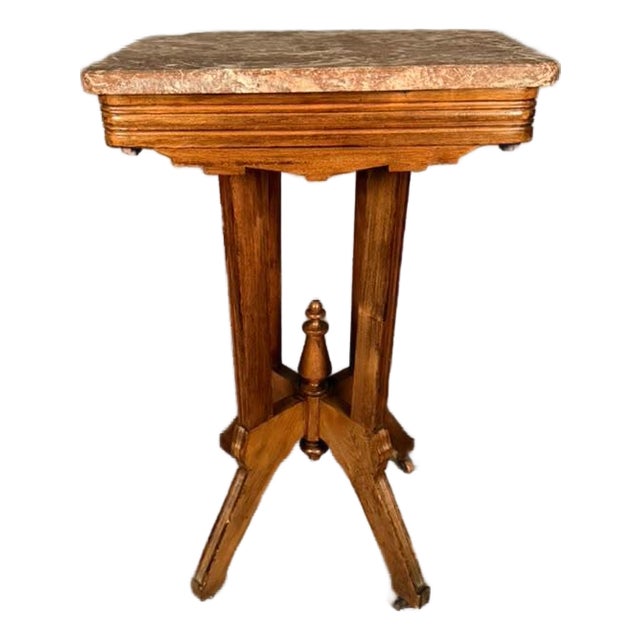 American Eastlake Victorian Walnut Marble Top Tea Table With Original Finish, Circa 1880 For Sale