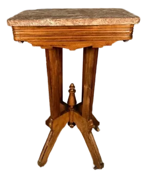 American Eastlake Victorian Walnut Marble Top Tea Table With Original Finish, Circa 1880