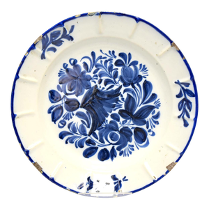 19Th Century Spanish Ceramic Plate in Blue and White