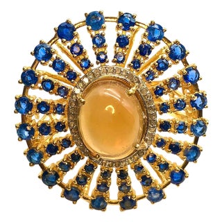 Bochic "Orient" Natural Opal, Kyanite & Diamond Ring Set In 18K & Silver For Sale
