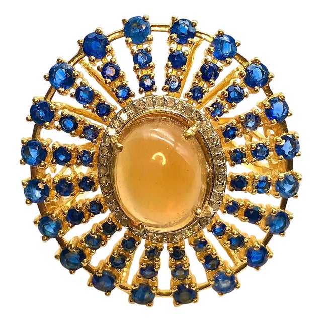 Bochic "Orient" Natural Opal, Kyanite & Diamond Ring Set In 18K & Silver For Sale