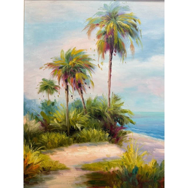 Stunning Vintage Oil on Canvas Beach Scene. Solid Cerused Wood Frame Certificated of authenticity in the back Signed