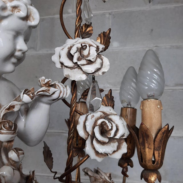 Antique Chandelier in Ceramic and Iron, 1950s For Sale - Image 15 of 18