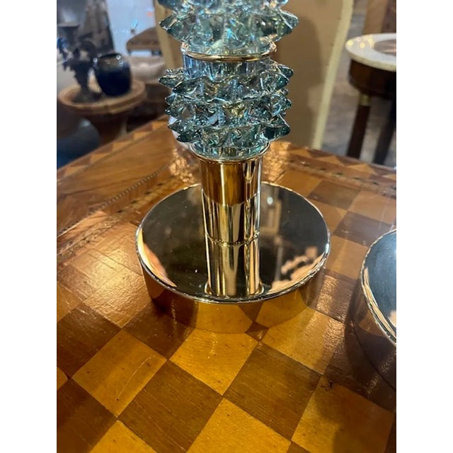 Pair of Murano Fontana Green Glass Lamps For Sale - Image 4 of 5