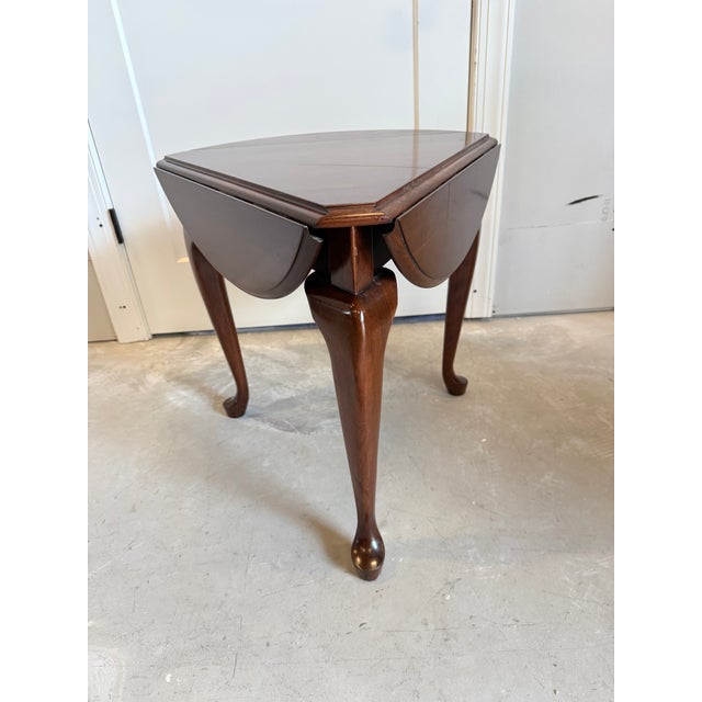 Vintage Queen Anne Style Solid Wood Drop Leaf Handkerchief Side Table For Sale - Image 13 of 17