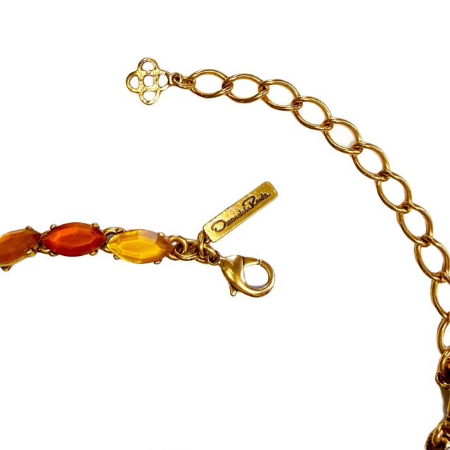 Oscar De La Renta 22k Gold Plated Orange Amber Resin Leaf Statement Necklace For Sale - Image 9 of 13