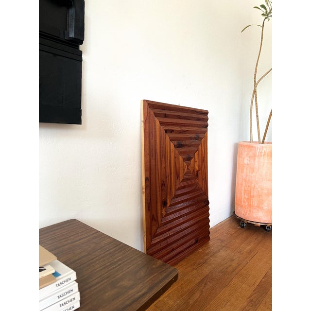 Brown 1970s Vintage Geometric Wood Wall Sculpture, Brutalist Relief Panel For Sale - Image 8 of 8