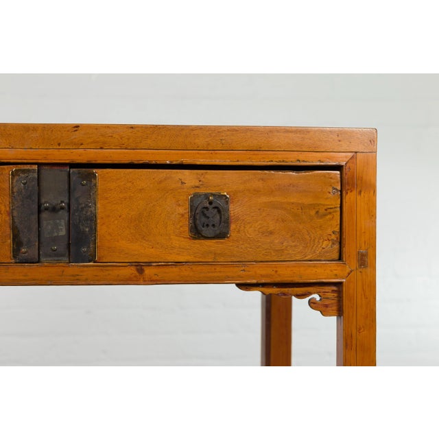 Chinese Qing Dynasty Period Console Table with Two Drawers and Fretwork Shelf For Sale - Image 9 of 13