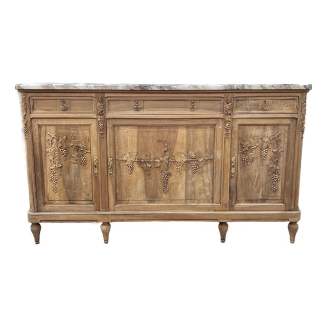 French 19th Century Louis XVI Provincial Bleached Walnut Marble Top Sideboard For Sale