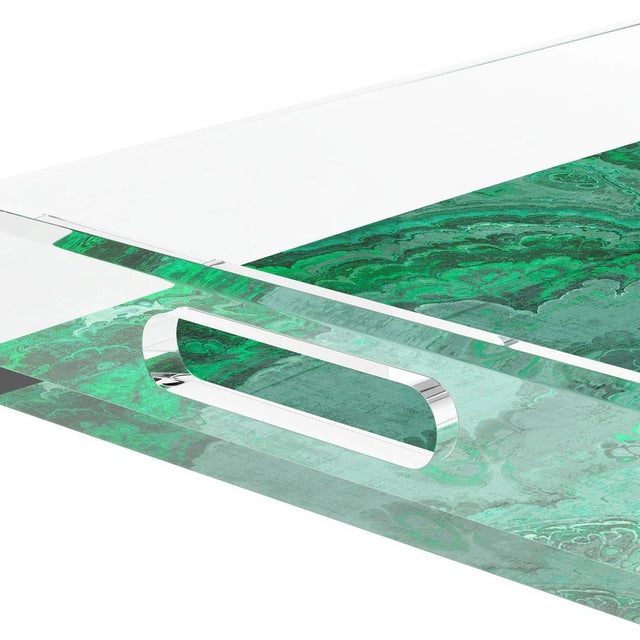 Plastic Agate Malachite Acrylic Rectangle Decorative Tray, Medium For Sale - Image 7 of 9