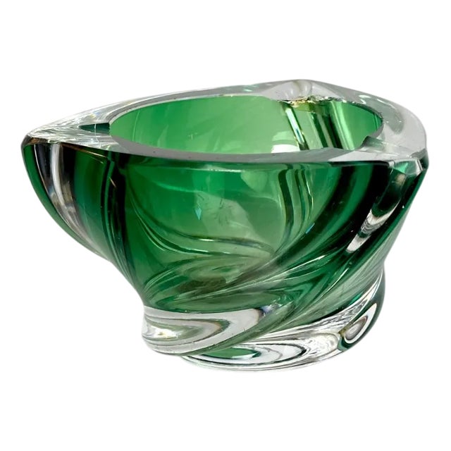 Vintage Green Swirl Murano Ashtray by Val Saint Lambert, 1960s For Sale