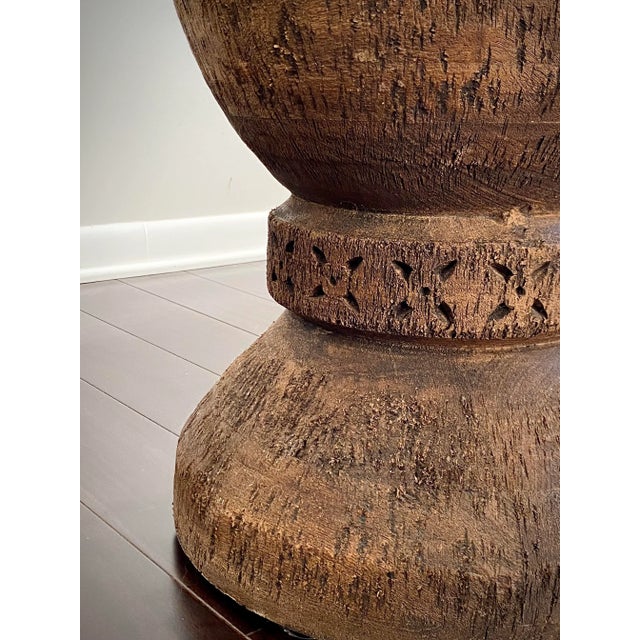 Made Goods Marek Mango Wood Drum Side Table – Sculptural Carved Pedestal, Organic Modern For Sale - Image 9 of 13