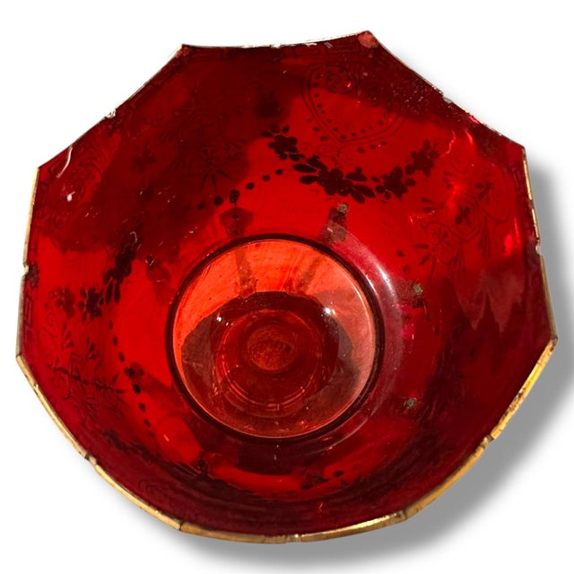 Glass Pair of Victorian Bohemian Ruby Glass Mantel Lusters With Original Prisms, C. 1880 For Sale - Image 7 of 14