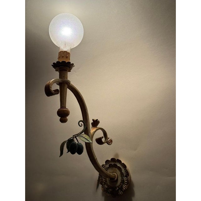 Large Hand-Forged Country House Wall Lamps with Apple, Plum and Pear, 1970s, Set of 3 For Sale - Image 15 of 16