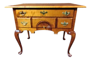 Custom Queen Anne Tiger Maple Carved Lowboy