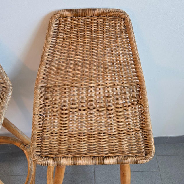 1950s Vintage Rattan and Bamboo Bar Stools by Dirk van Sliedgert, 1950s, Set of 2 For Sale - Image 5 of 15