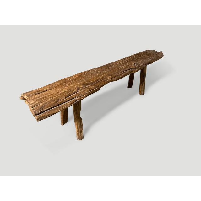Contemporary Andrianna Shamaris Teak Wood Log Style Bench For Sale - Image 3 of 5