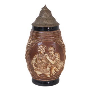 German Original King 500 Lidded Ceramic Beer Stein Man and Woman Floral 4692b For Sale