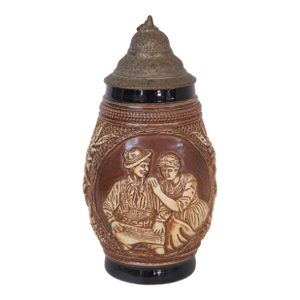 German Original King 500 Lidded Ceramic Beer Stein Man and Woman Floral 4692b