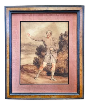 Early 19th Century "A Wandering Man" Figurative Watercolor Painting by George Grattan, Framed