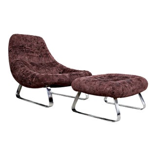 Mp-163 “Earth” Lounge Chair With Ottoman in Tufted Velvet Upholstery, Percival Lafer, 1976 For Sale