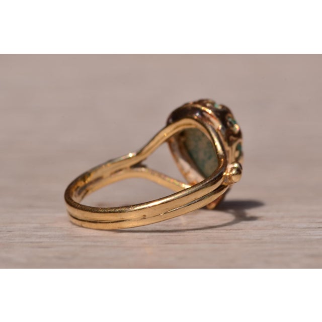 Metal The Sandpiper Lane: Vintage Mid Century Yellow Gold Turquoise Ring For Sale - Image 7 of 11