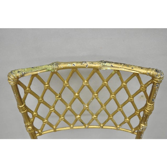 Metal Vintage Hollywood Regency Faux Bamboo Basketweave Lattice Aluminum Side Chair For Sale - Image 7 of 13