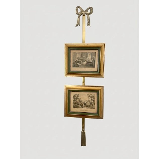 1980s Vintage Brass Bow & Tassel Picture Frame Decoration, 3pc Adjustable Wall Plate Hanger For Sale - Image 5 of 10