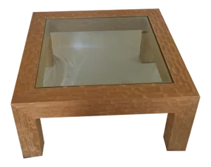 1970s Mid-Century Modern Hand-Scraped Pale Wood and Glass Coffee Table