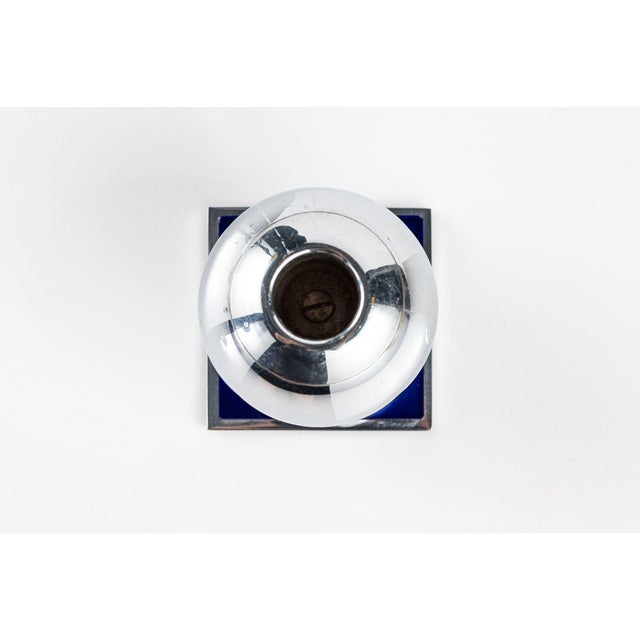 Metal Art Deco Chrome and Cobalt Blue Candleholders by Walter Von Nessen for Chase, 1930s For Sale - Image 7 of 14
