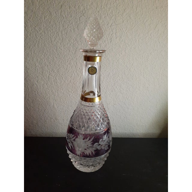 Vintage Cut Czech Bohemia Crystal Wine Decanter With Matching Stopper For Sale - Image 4 of 7