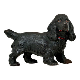 Vintage 1930s Smaller Size Hubley Mfg. Co. Cast Iron Cocker Spaniel Dog Doorstop in Rare All Black Paint For Sale
