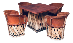 Mexican Art Populaire Artisan Made Leather Table & Chairs by Wim Rietveld, 1970s, Set of 5