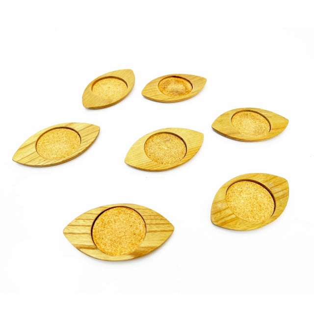 Mid-Century Modern Ultra Mid-Century Modern Sere Atomic Wood & Cork Coasters - 7 Pieces For Sale - Image 3 of 4