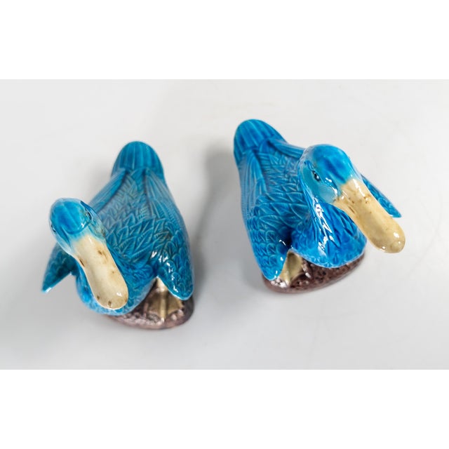 Teal 20th Century Pair of Chinese Turquoise Blue Glazed Chinoiserie Ducks or Geese For Sale - Image 8 of 13