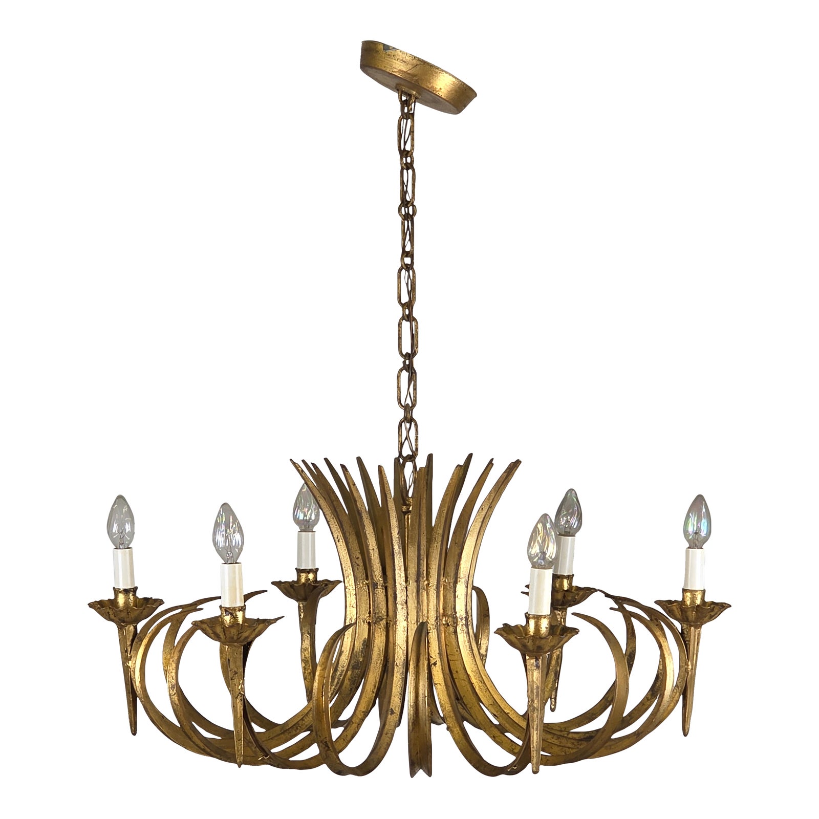 1960s Hans Kögl Gilt Metal Sheath of Wheat Chandelier | Chairish