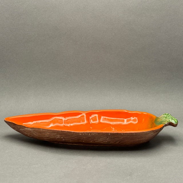 Mid 20th Century Vintage Ceramic Carrot Serving Dish With Orange Glaze Marked Usa For Sale - Image 5 of 8