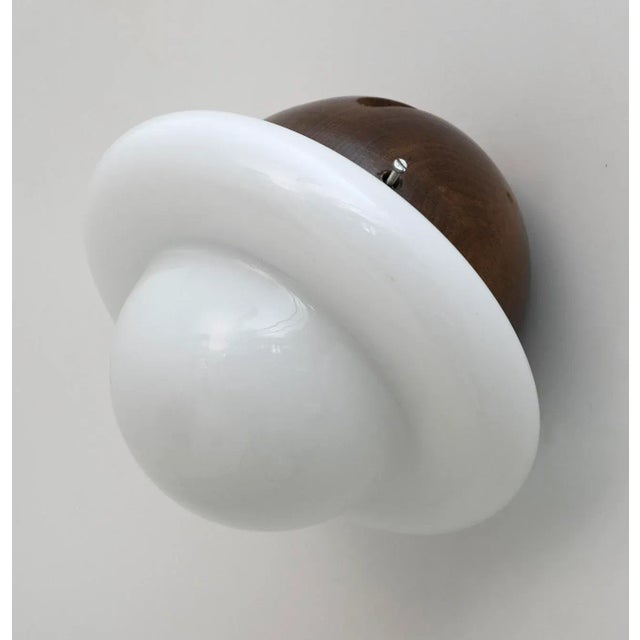 Mid-Century Modern Italian Wooden and Modern Opal Glass Wall Lights, 1960s, Set of 2 For Sale - Image 3 of 12